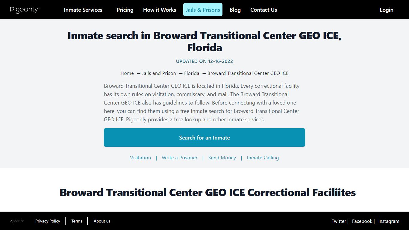 Inmate search in Broward Transitional Center GEO ICE, Florida