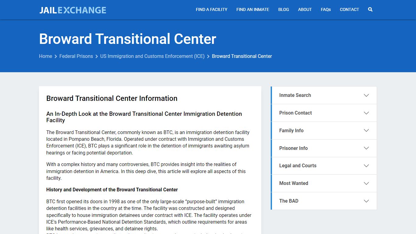 Federal Inmate Search - Broward Transitional Center - Jail Exchange