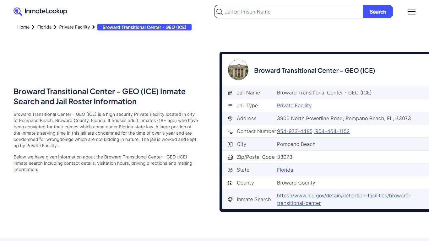 Broward Transitional Center - GEO (ICE) Inmate Search, Jail Roster ...